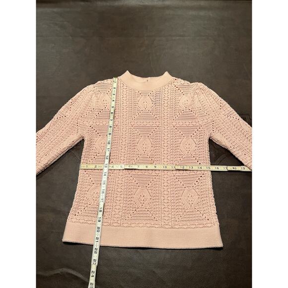 White House Black Market Pink Crochet Knit Sweater Size Small Long Sleeve - Picture 4 of 5